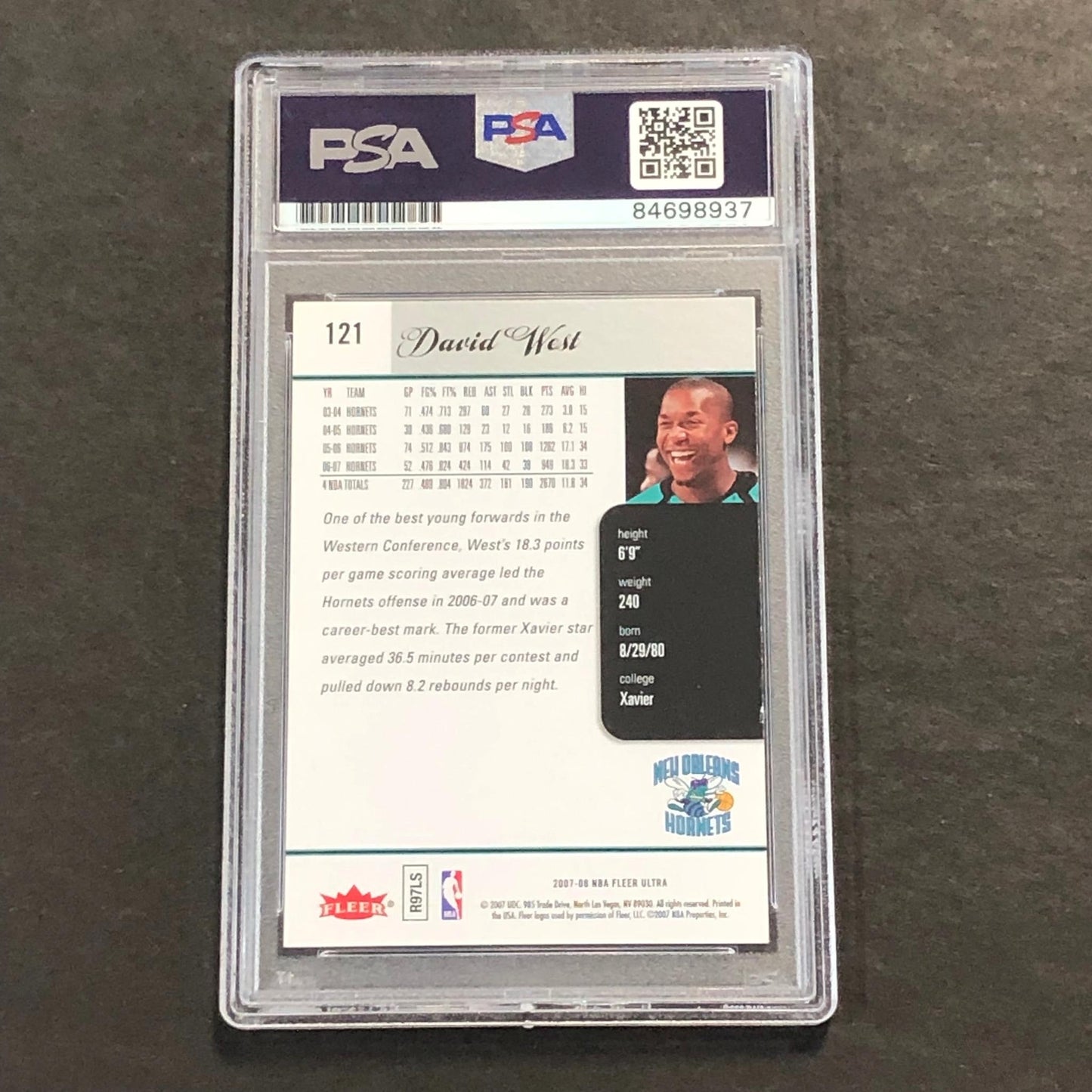 2007-08 Fleer Ultra #121 David West Signed Card AUTO PSA Slabbed Hornets