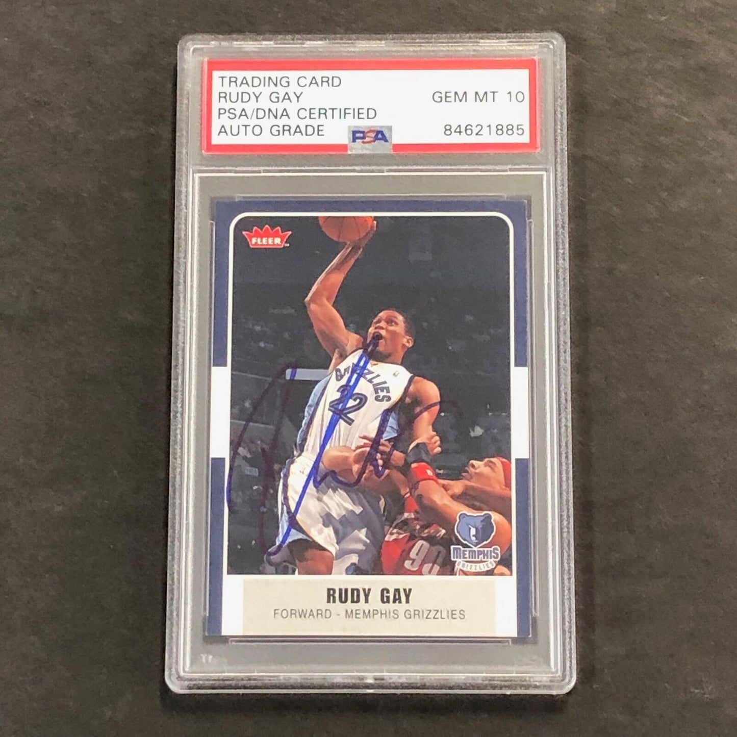 2007-08 Fleer #101 Rudy Gay Signed Card AUTO 10 PSA Slabbed Grizzlies