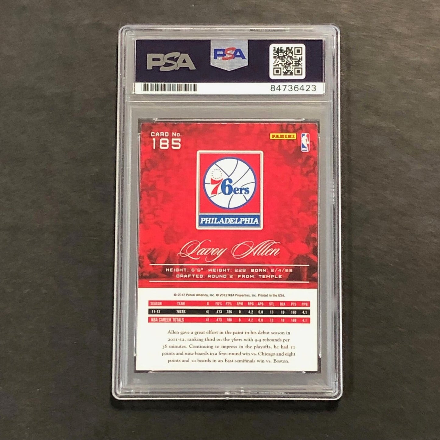 2012-13 PANINI PRESTIGE #185 LAVOY ALLEN Signed Card AUTO PSA Slabbed 76ers