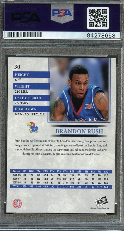 2008 Press Pass #30 Brandon Rush Signed Card AUTO PSA Slabbed Jayhawks
