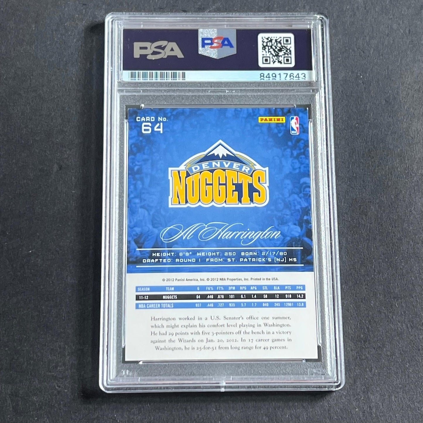 2012-13 Panini Prestige #64 Al Harrington Signed Card AUTO PSA Slabbed Nuggets
