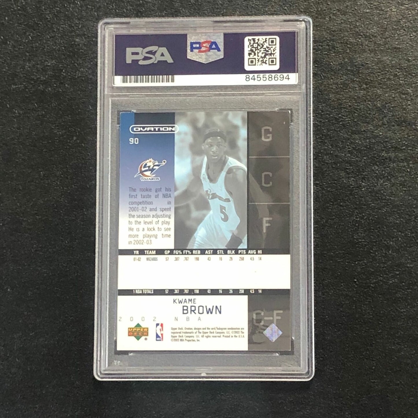 2002 Upper Deck OVATION #90 Kwame Brown Signed Card AUTO PSA Slabbed Wizards