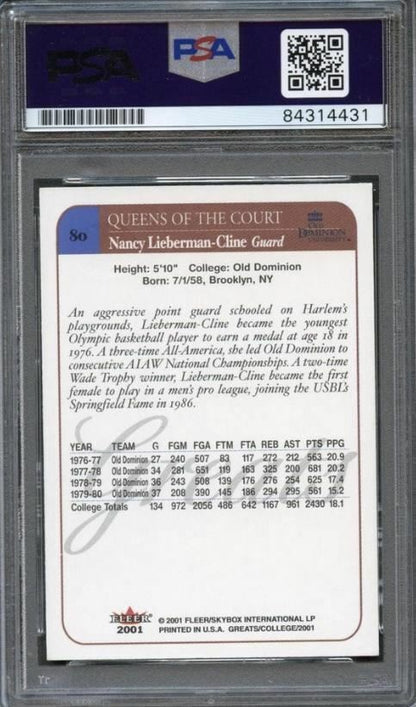 2001 Fleer Greats of the Game #80 Nancy Lieberman Signed Card AUTO PSA Slabbed