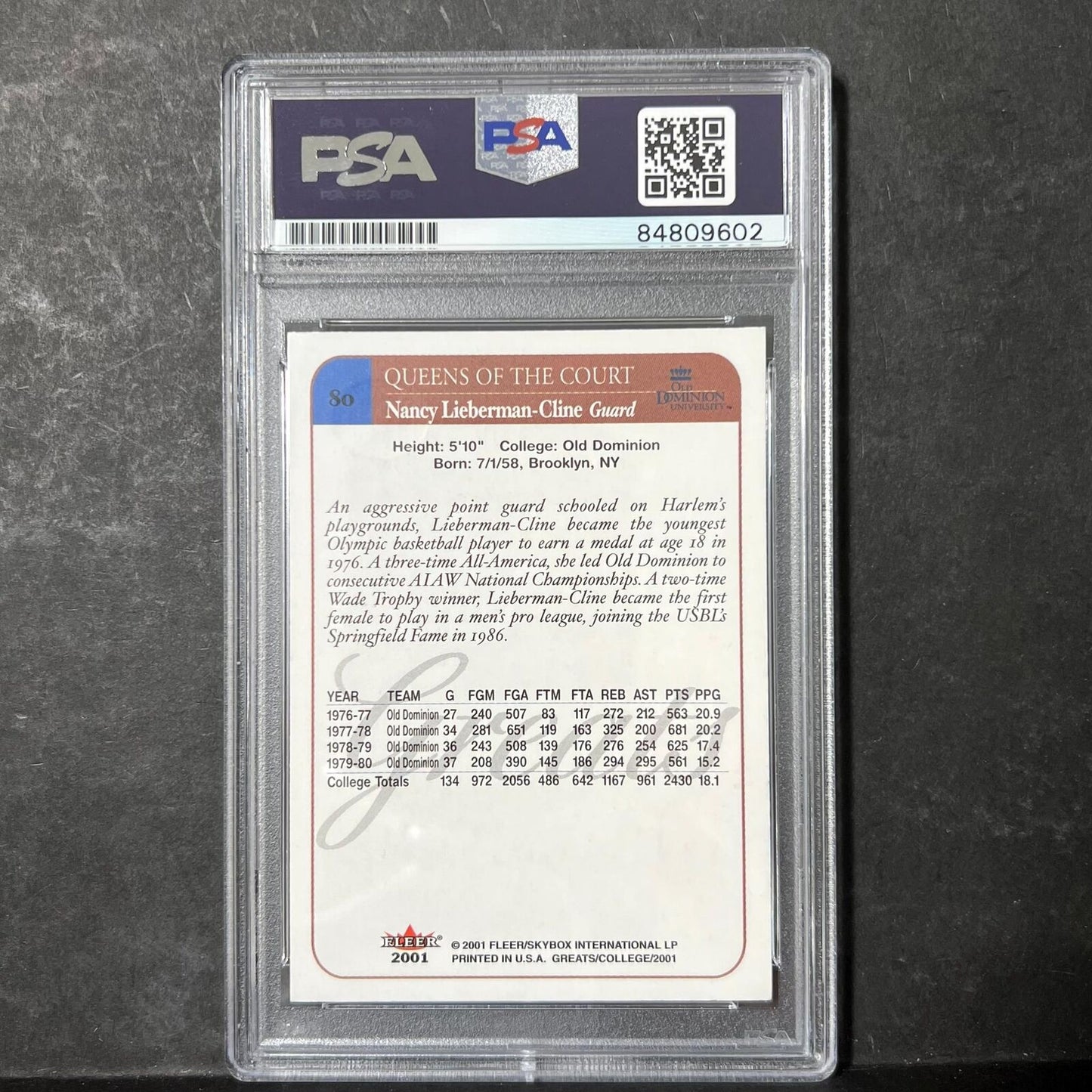 2001 Fleer WNBA #80 Nancy Lieberman Cline Signed Card AUTO PSA Slabbed