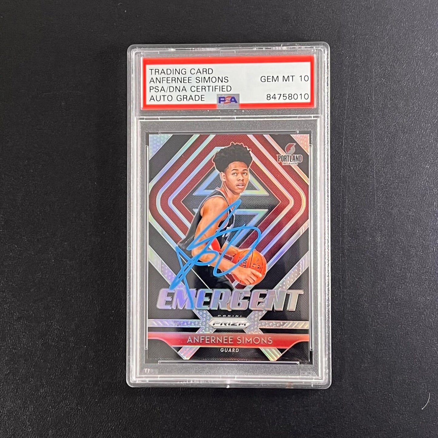 2018-19 Panini Prizm Emergence #24 ANFERNEE SIMONS Signed Card AUTO 10 PSA Slabb