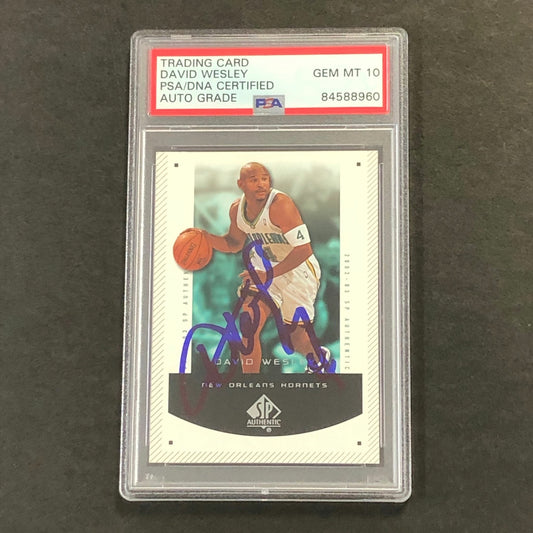 2002-03 SP Authentic #58 David Wesley Signed Card AUTO 10 PSA Slabbed Hornets