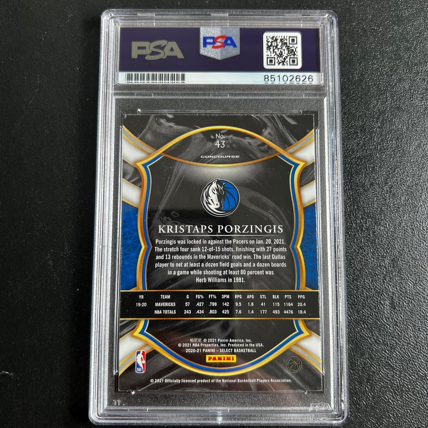 2020-21 Panini Select #42 Kristaps Porzingis Signed Card AUTO PSA Slabbed RC Kni