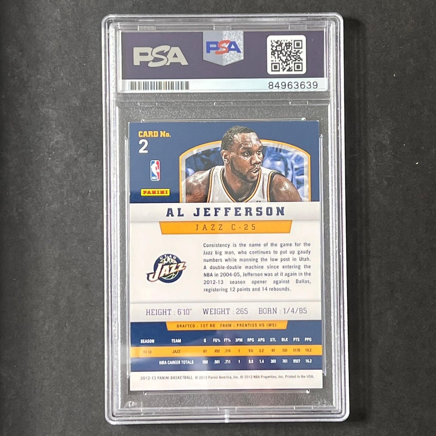 2012-13 Panini Basketball #2 Al Jefferson Signed AUTO PSA Slabbed