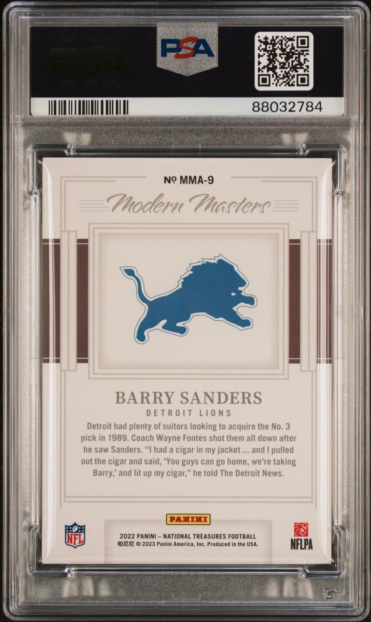 2022 National Treasures Modern Masters #9 Barry Sanders Signed PSA NM-MT 8 AUTO