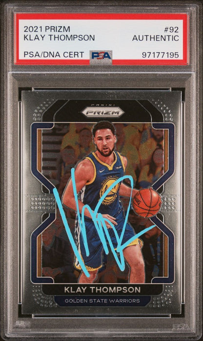 2021-22 Panini Prizm #92 Klay Thompson Signed Card AUTO PSA Slabbed