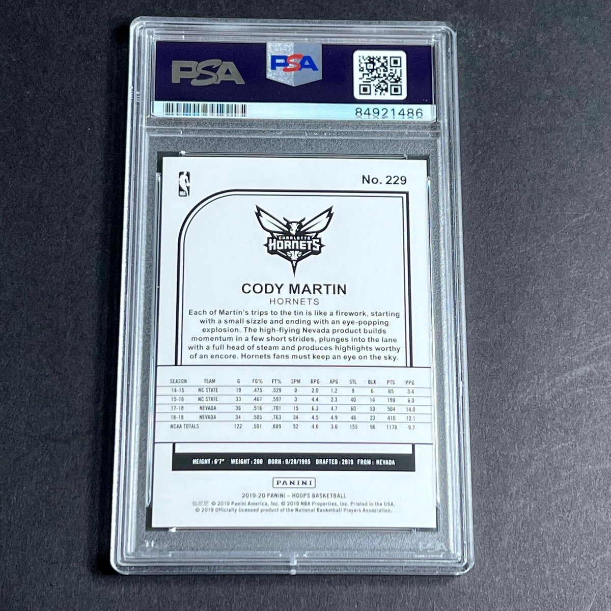 2019-20 NBA Hoops #229 Cody Martin Signed Card AUTO PSA/DNA Slabbed RC Hornets