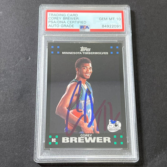 2007-08 Topps 50th Anniversary #117 Corey Brewer Signed Card AUTO GRADE 10 PSA S