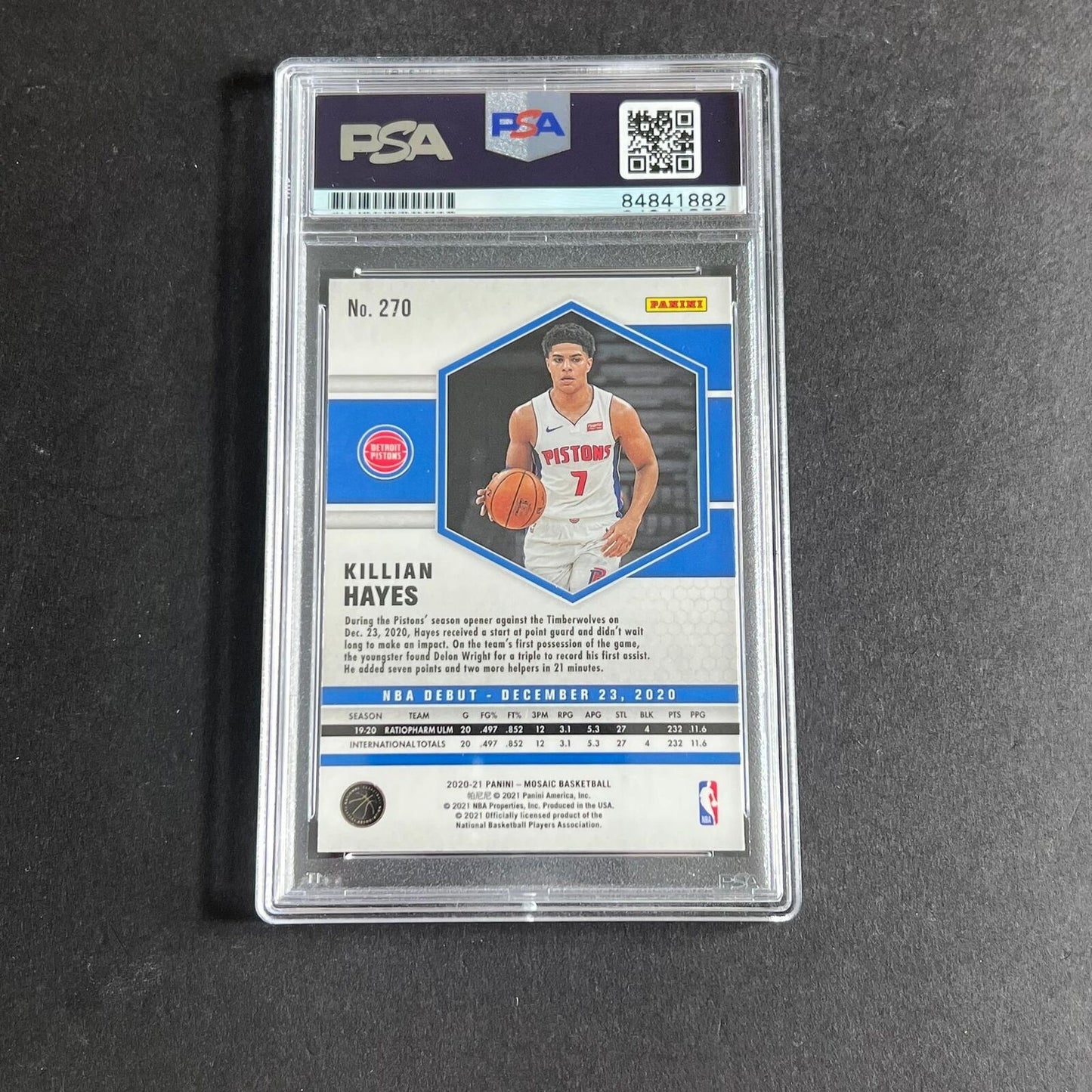 2020-21 Panini Mosaic #270 Killian Hayes Signed Card AUTO PSA Slabbed RC Pistons