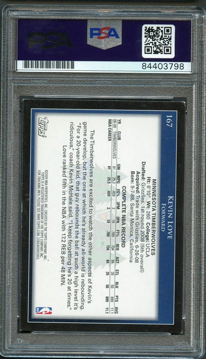 2009-10 Topps Basketball #167 Kevin Love Signed Card AUTO PSA Slabbed Timberwolv