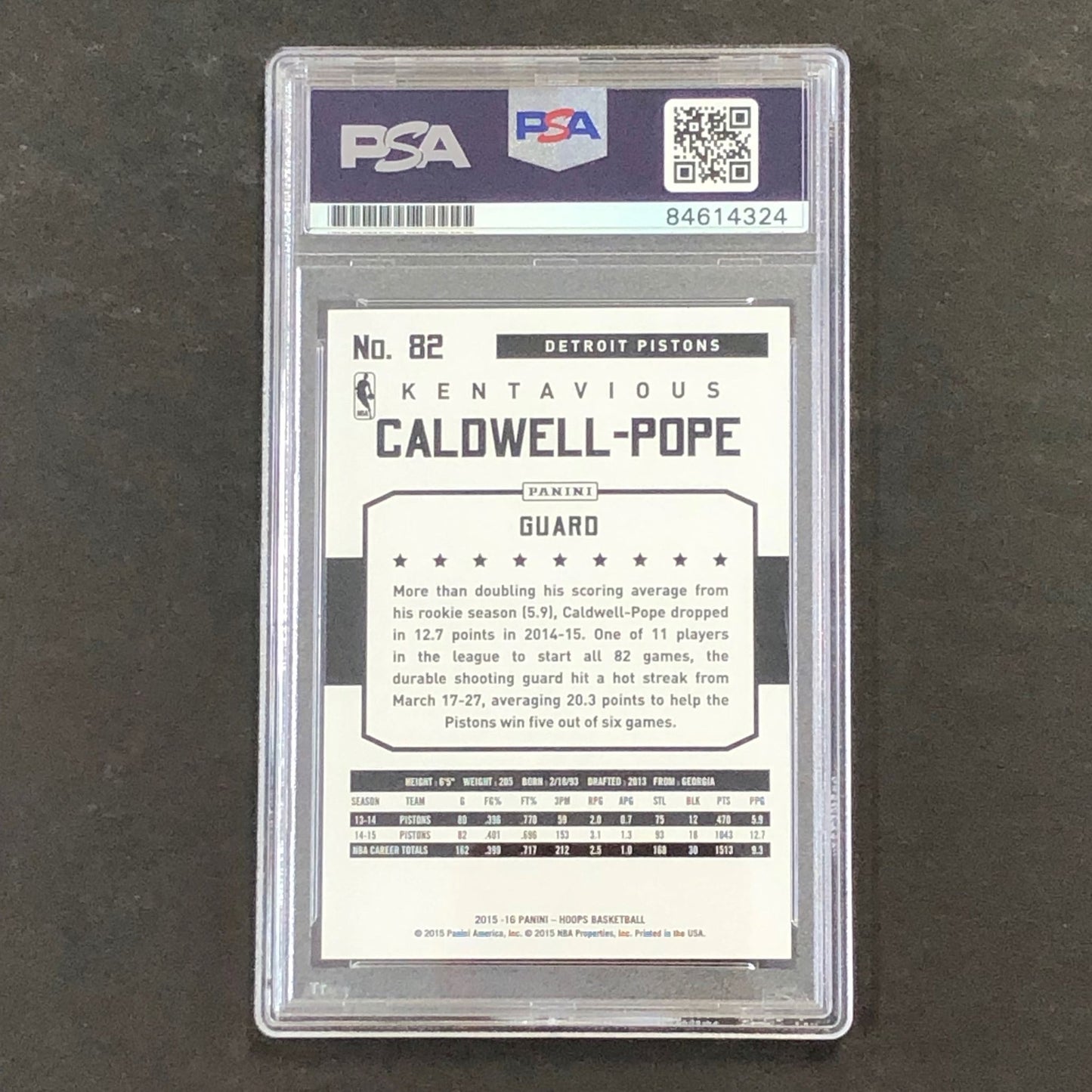 2015-16 NBA Hoops #82 Kentavious Caldwell-Pope Signed Card AUTO 10 PSA Slabbed P