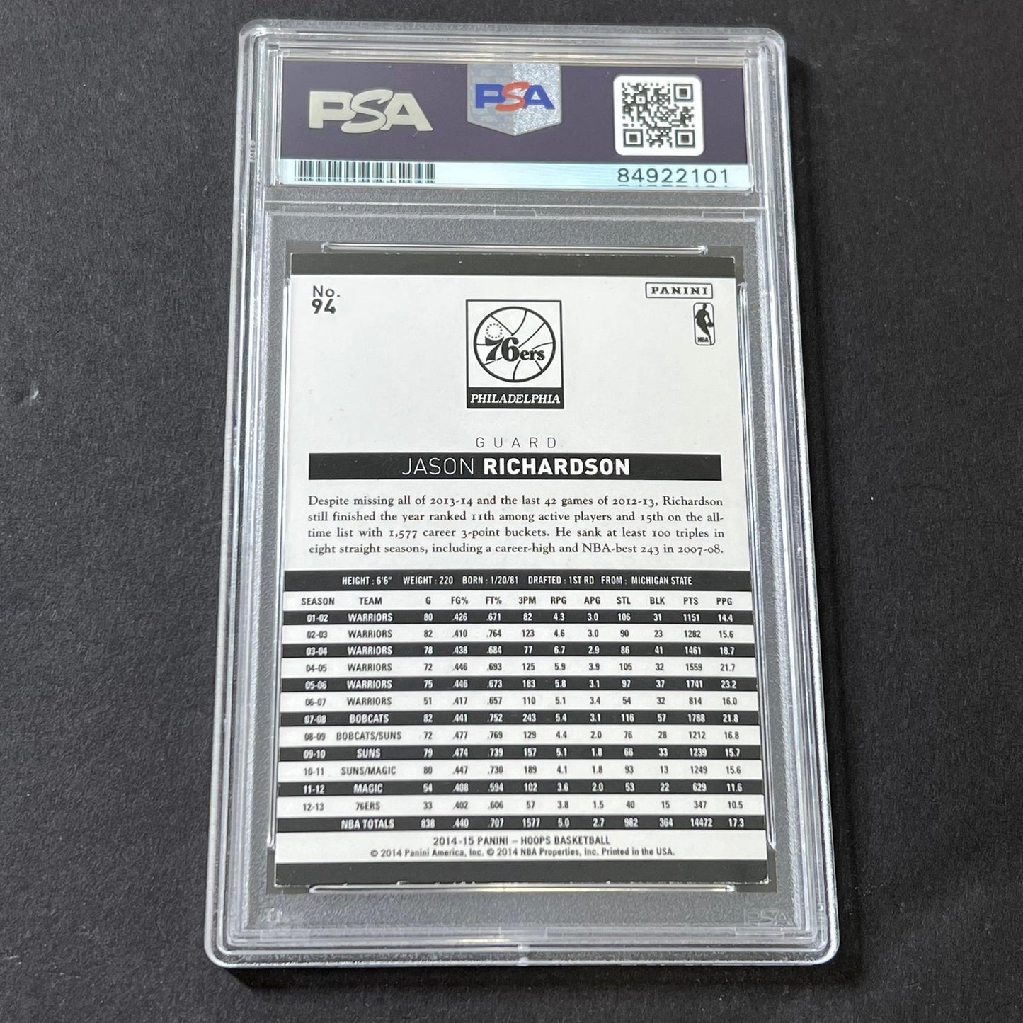 2014-15 NBA Hoops #94 Jason Richardson Signed Card AUTO GRADE 10 PSA Slabbed 76e