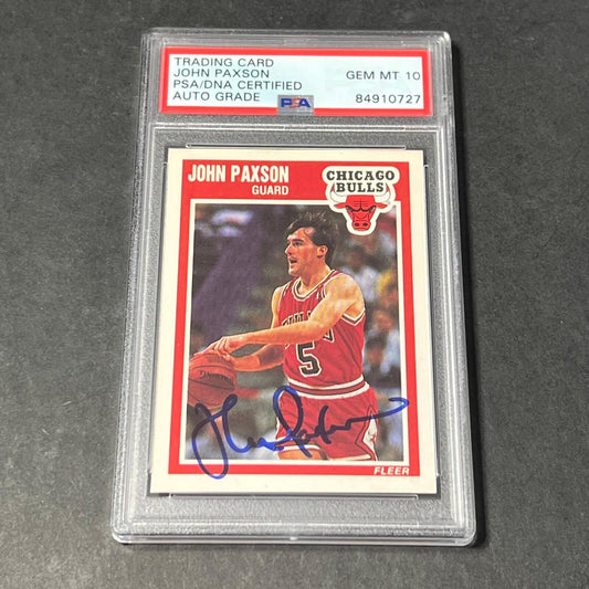 1989-90 Fleer #22 John Paxson Signed Card AUTO Grade 10 PSA Slabbed Bulls