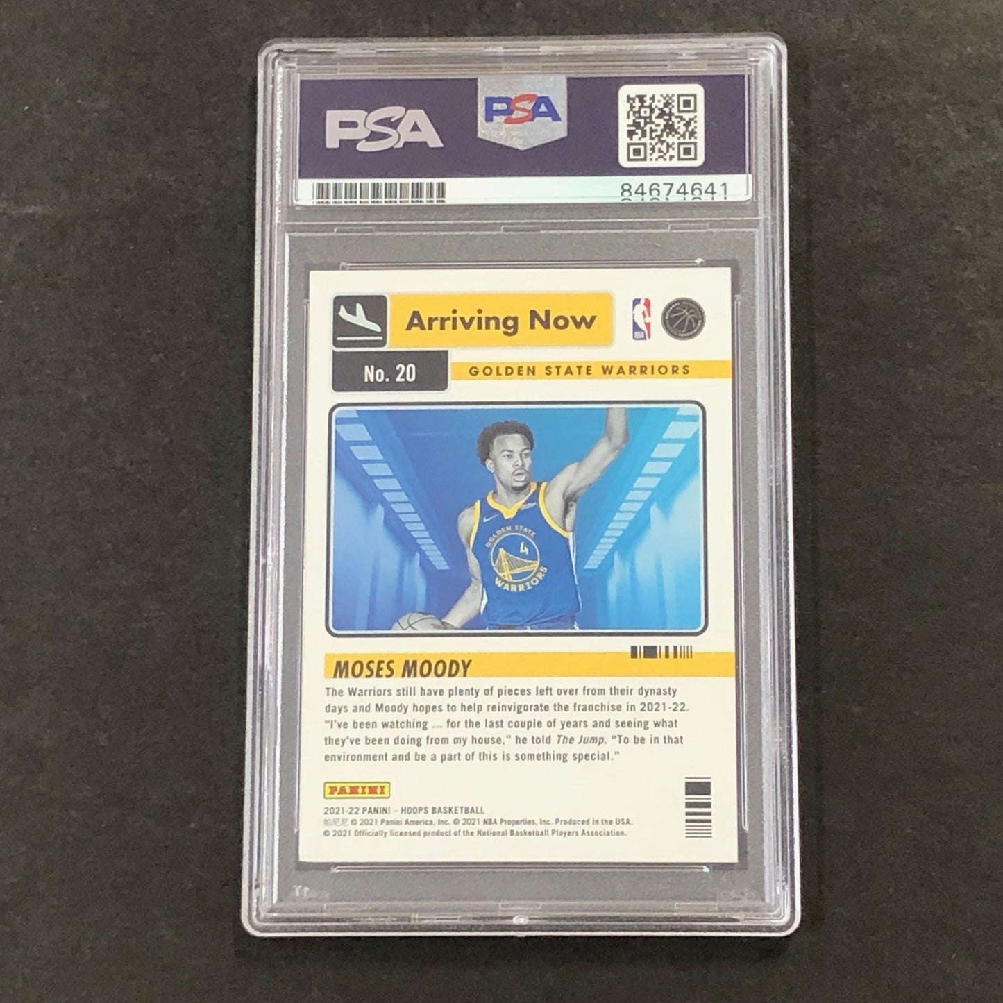 2021-22 Panini NBA Hoops Arriving Now #20 Moses Moody Signed Card AUTO 10 PSA Sl
