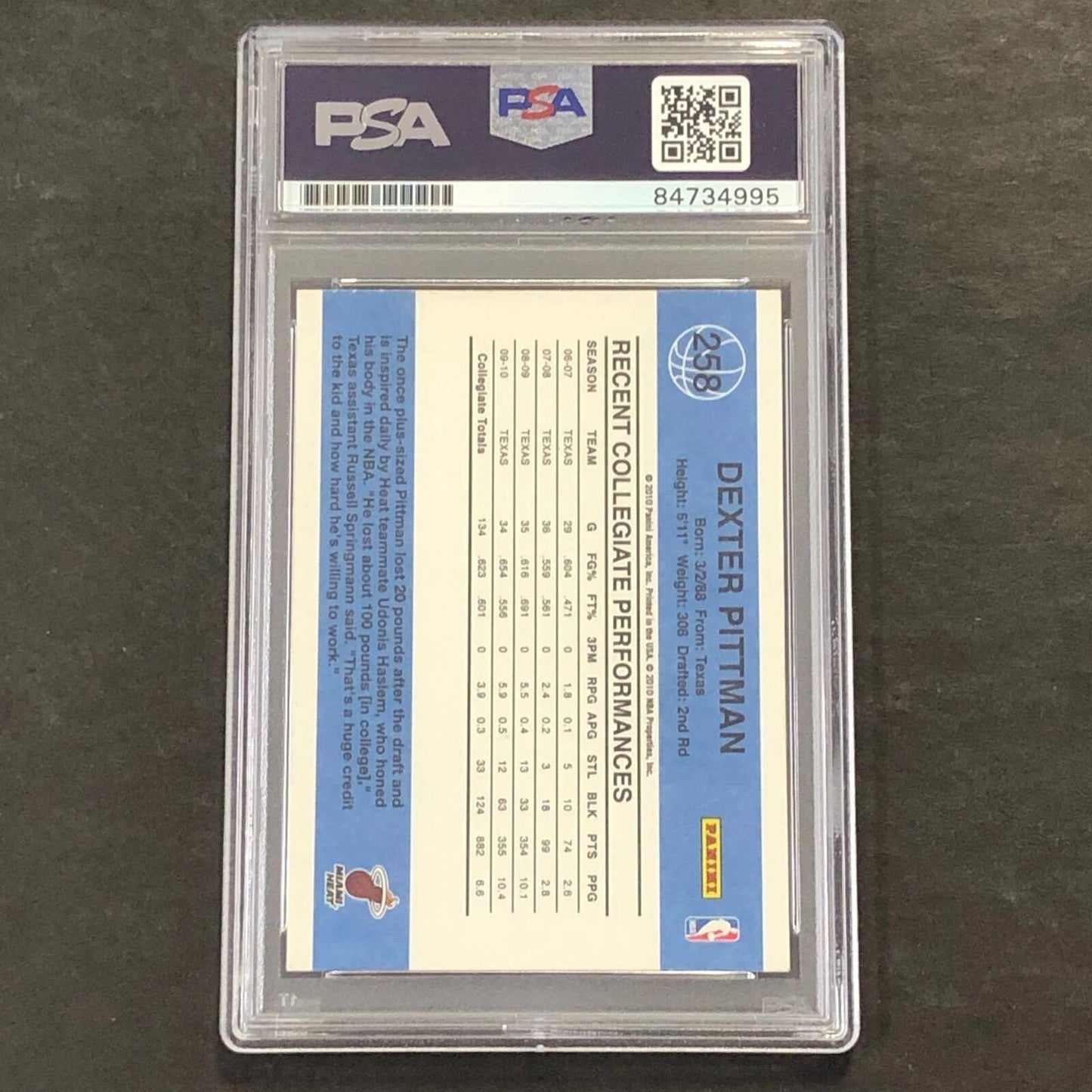 2010-11 Panini Donruss #258 Dexter Pittman Signed Card AUTO PSA Slabbed Heat