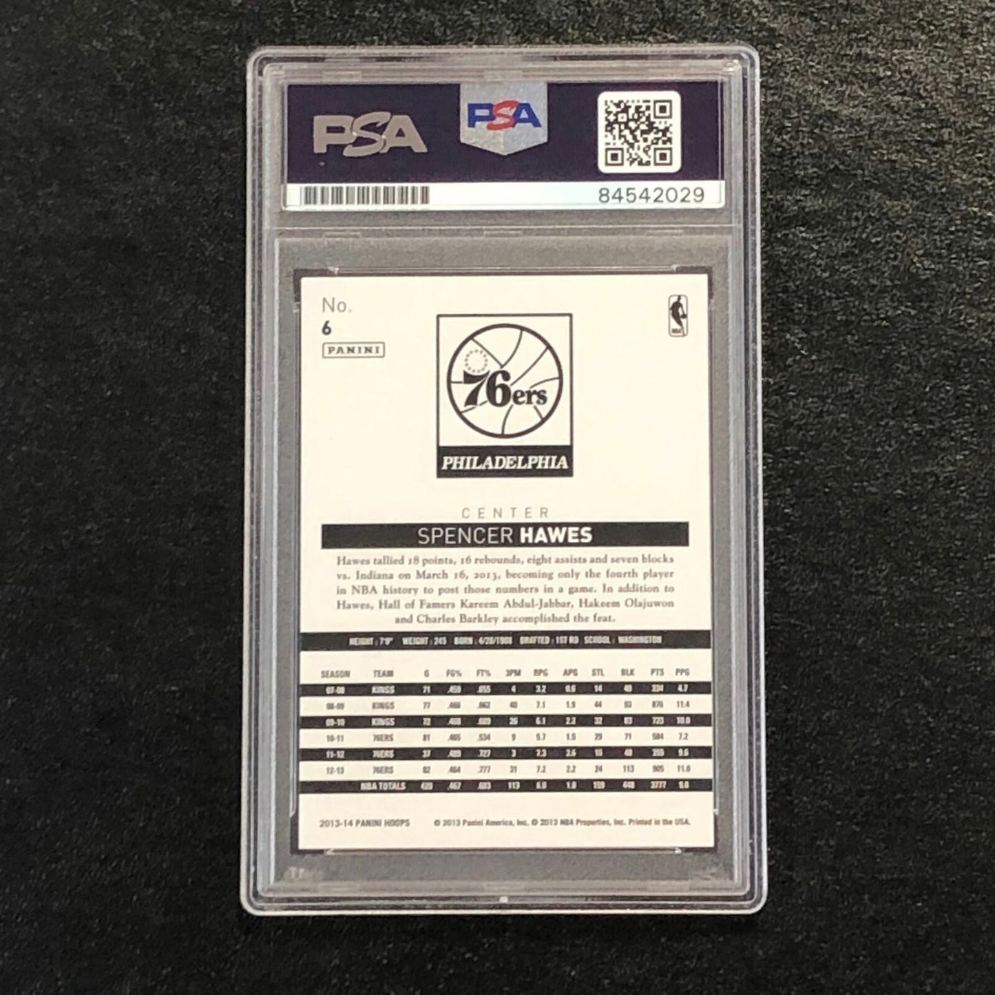 2013-14 NBA Hoops #6 Spencer Hawes Signed Card AUTO 10 PSA/DNA Slabbed 76ers