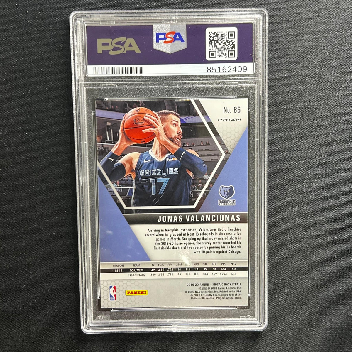 2019-20 Panini Mosaic #86 Jonas Valanciunas Signed Card AUTO 10 PSA Slabbed Griz