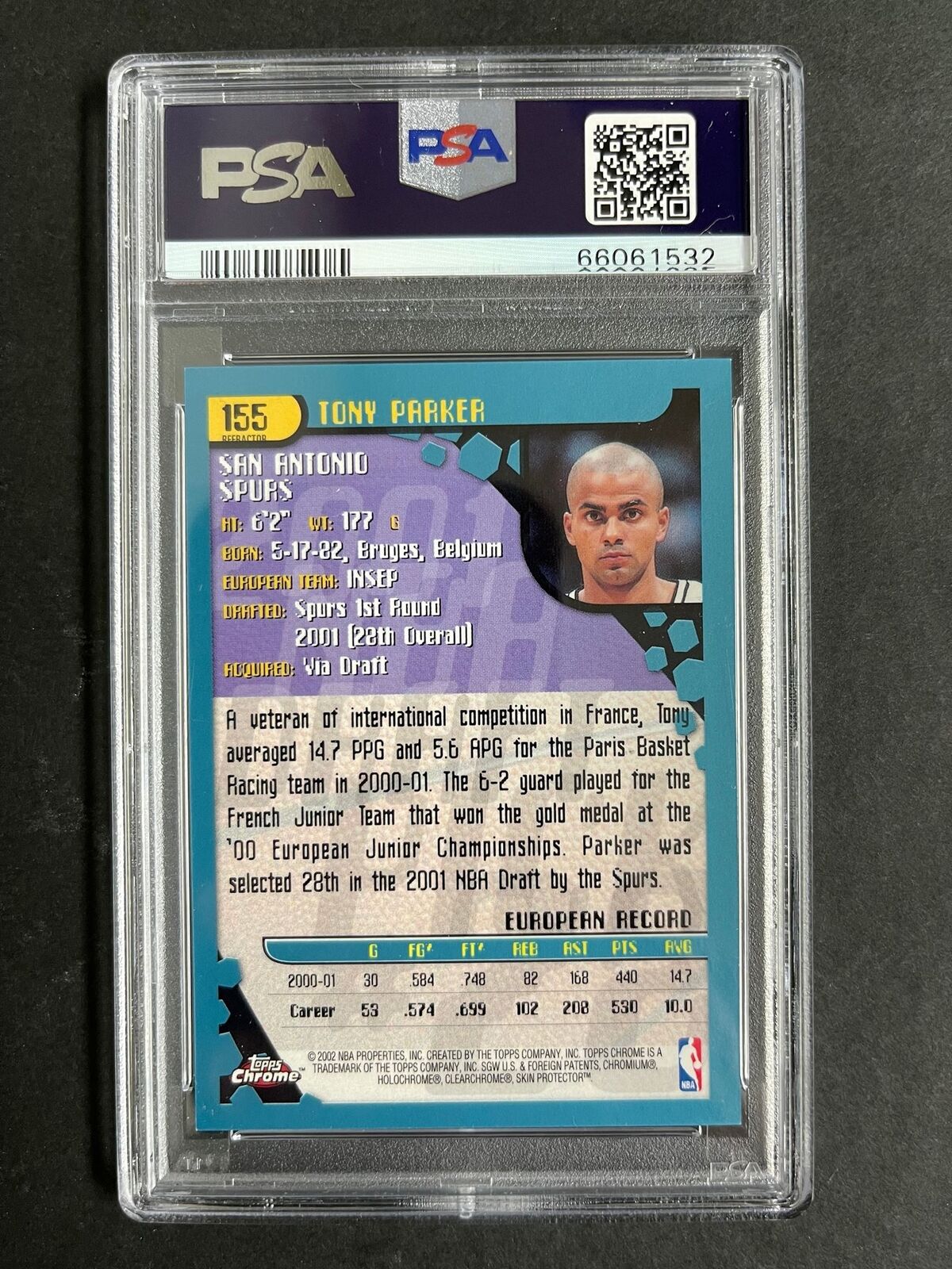 2001 Topps Chrome Refractor #155 Tony Parker Signed Card PSA Slabbed Autographed