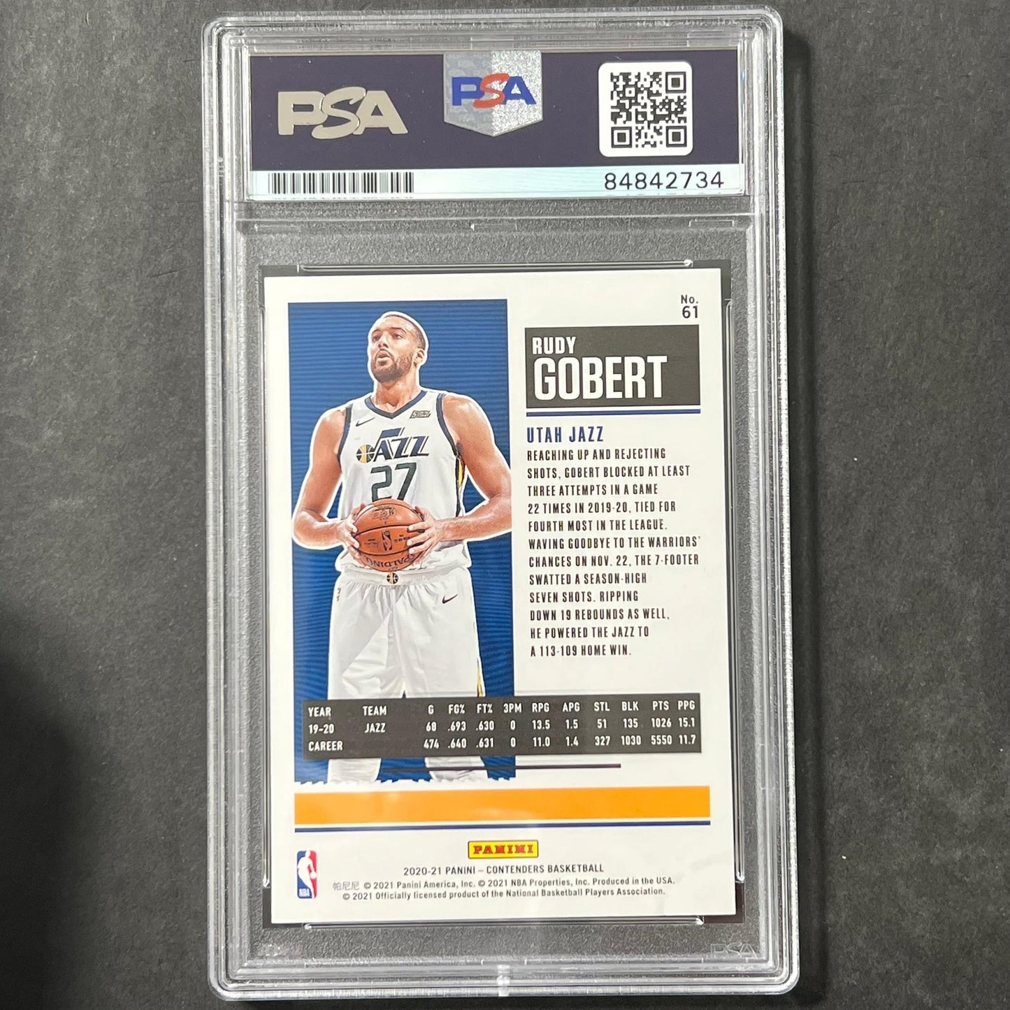 2020-21 Panini Contenders #61 Rudy Gobert Signed Card AUTO PSA Slabbed Jazz