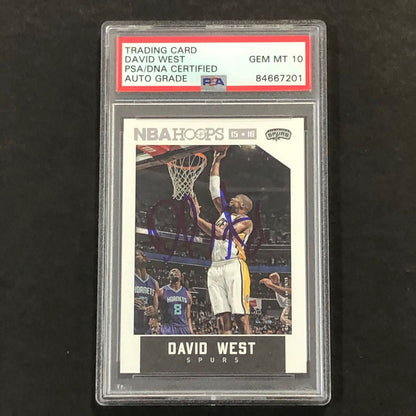 2015-16 NBA Hoops #39 David West Signed Card AUTO 10 PSA Slabbed Spurs