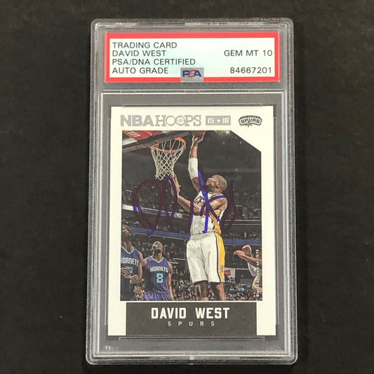 2015-16 NBA Hoops #39 David West Signed Card AUTO 10 PSA Slabbed Spurs