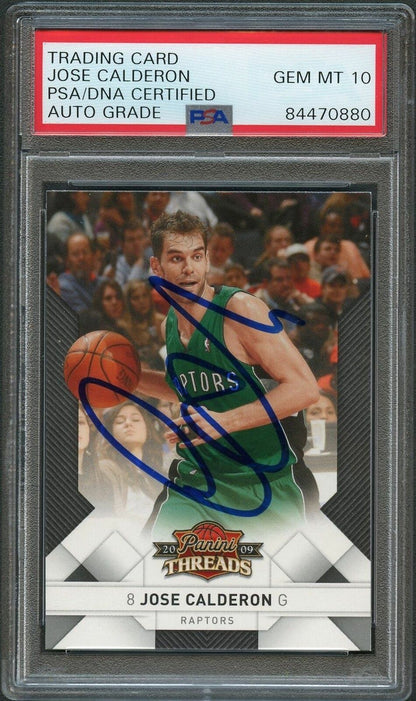 2009-10 Panini Threads #72 Jose Calderon Signed Card AUTO 10 PSA Slabbed Raptors