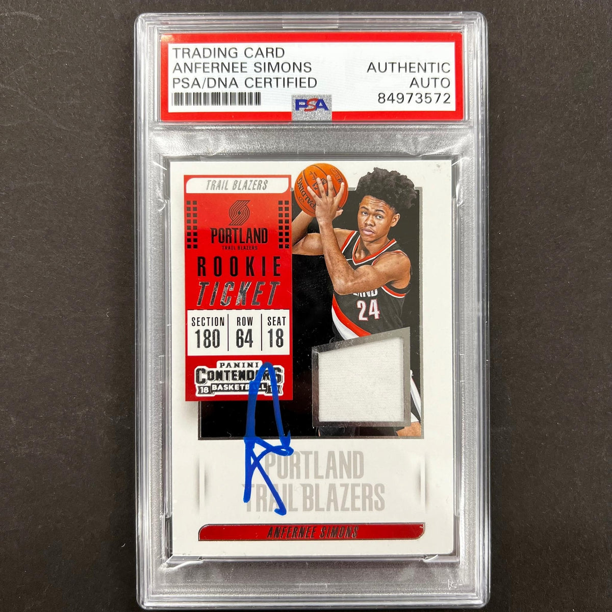 2018-19 Panini Contenders #RT-ASM ANFERNEE SIMONS Signed Rookie Card AUTO PSA Sl