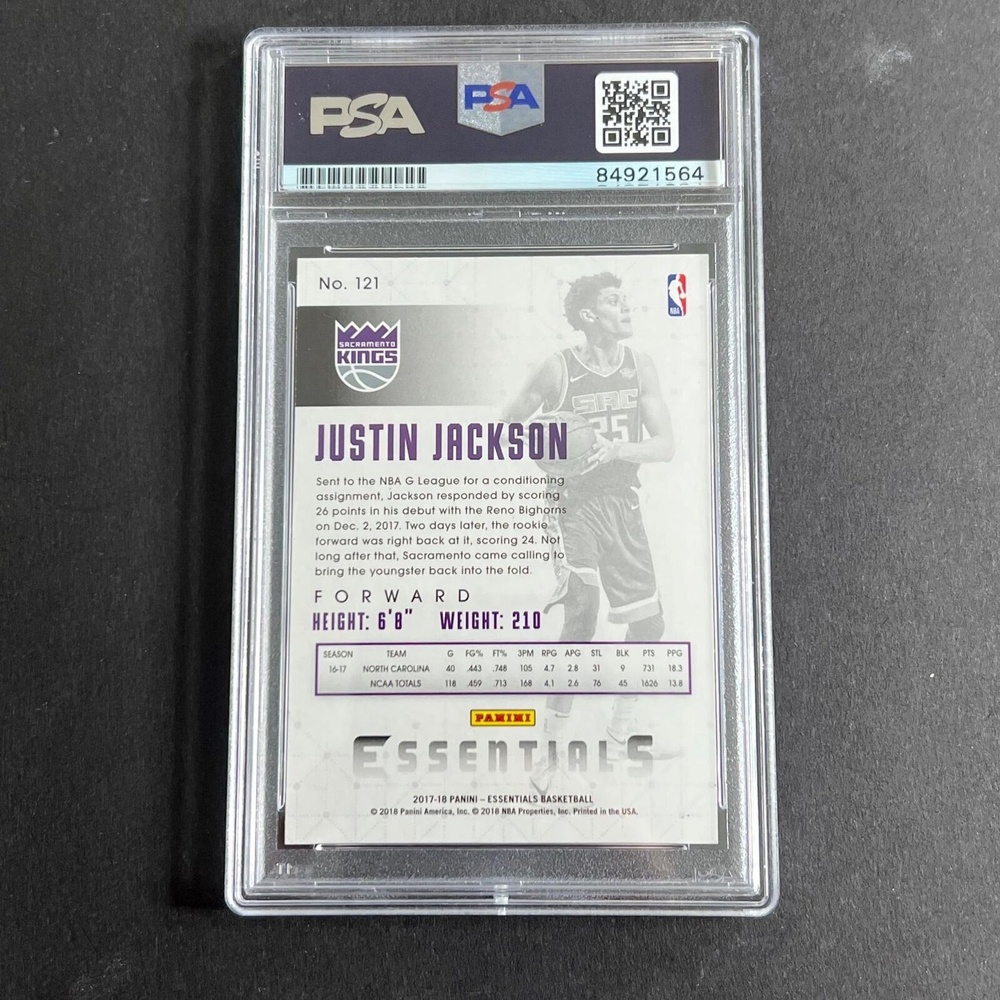 2017-18 Panini Essential #121 JUSTIN JACKSON Signed Card AUTO 10 PSA RC Slabbed