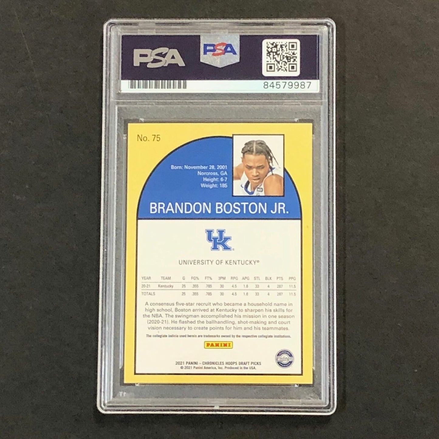 2021 Panini Chronicles Hoops #45 Brandon Boston Jr Signed Card AUTO PSA Slabbed