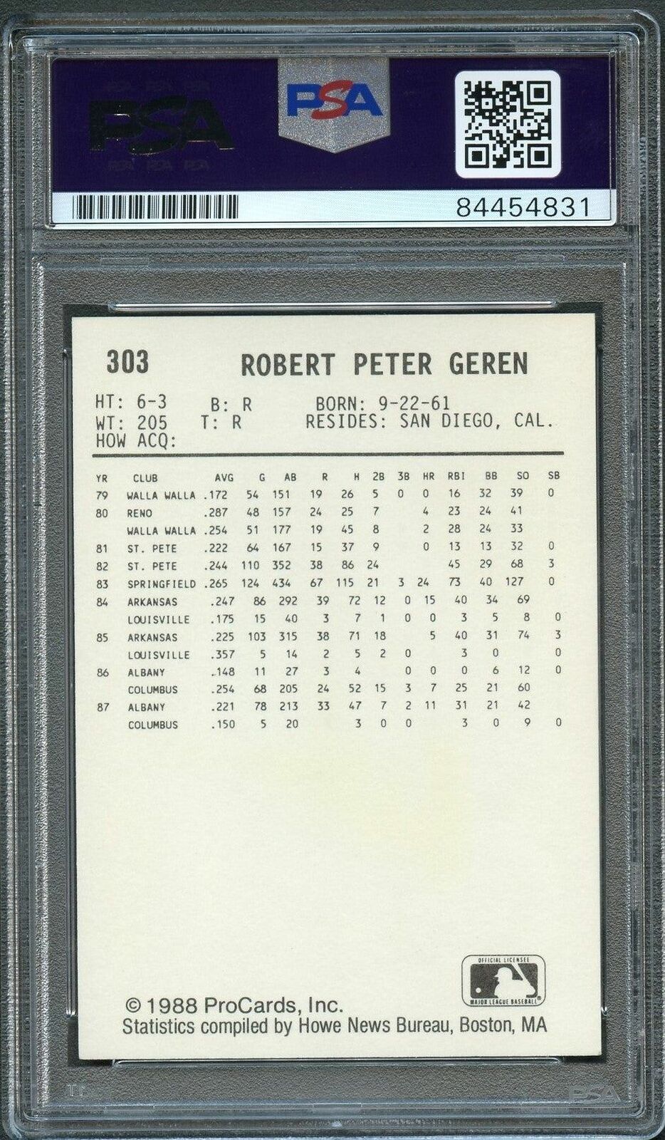 1988 ProCards #303 Bob Geren Signed Card PSA Slabbed Auto 10 Cubs