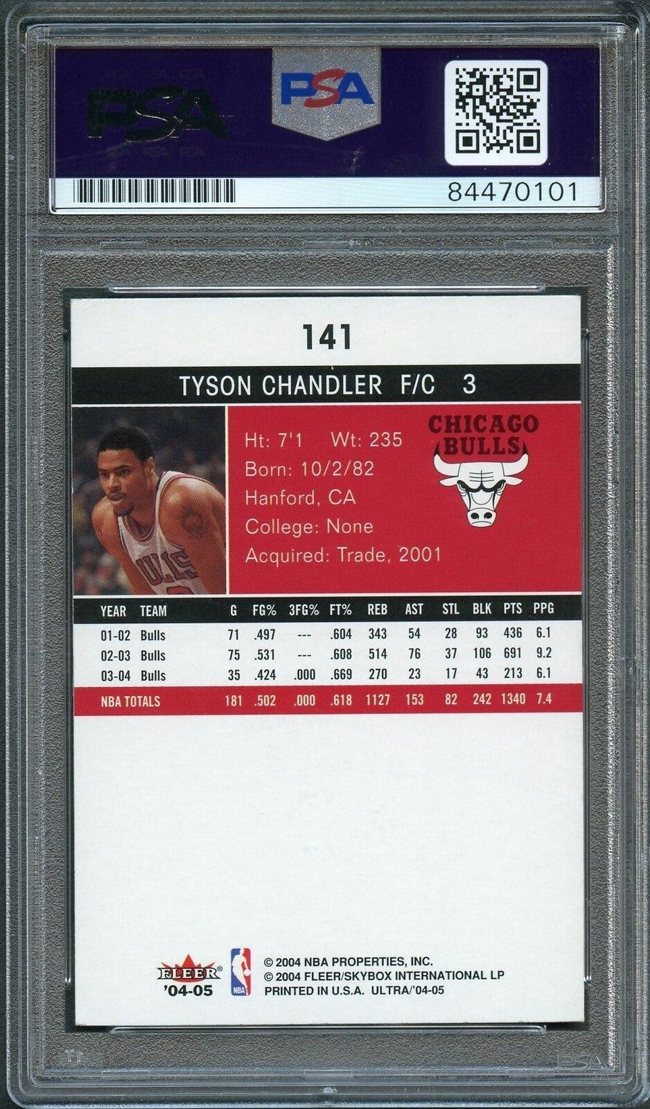 2004-05 Fleer Ultra #141 Tyson Chandler Signed Card AUTO PSA Slabbed