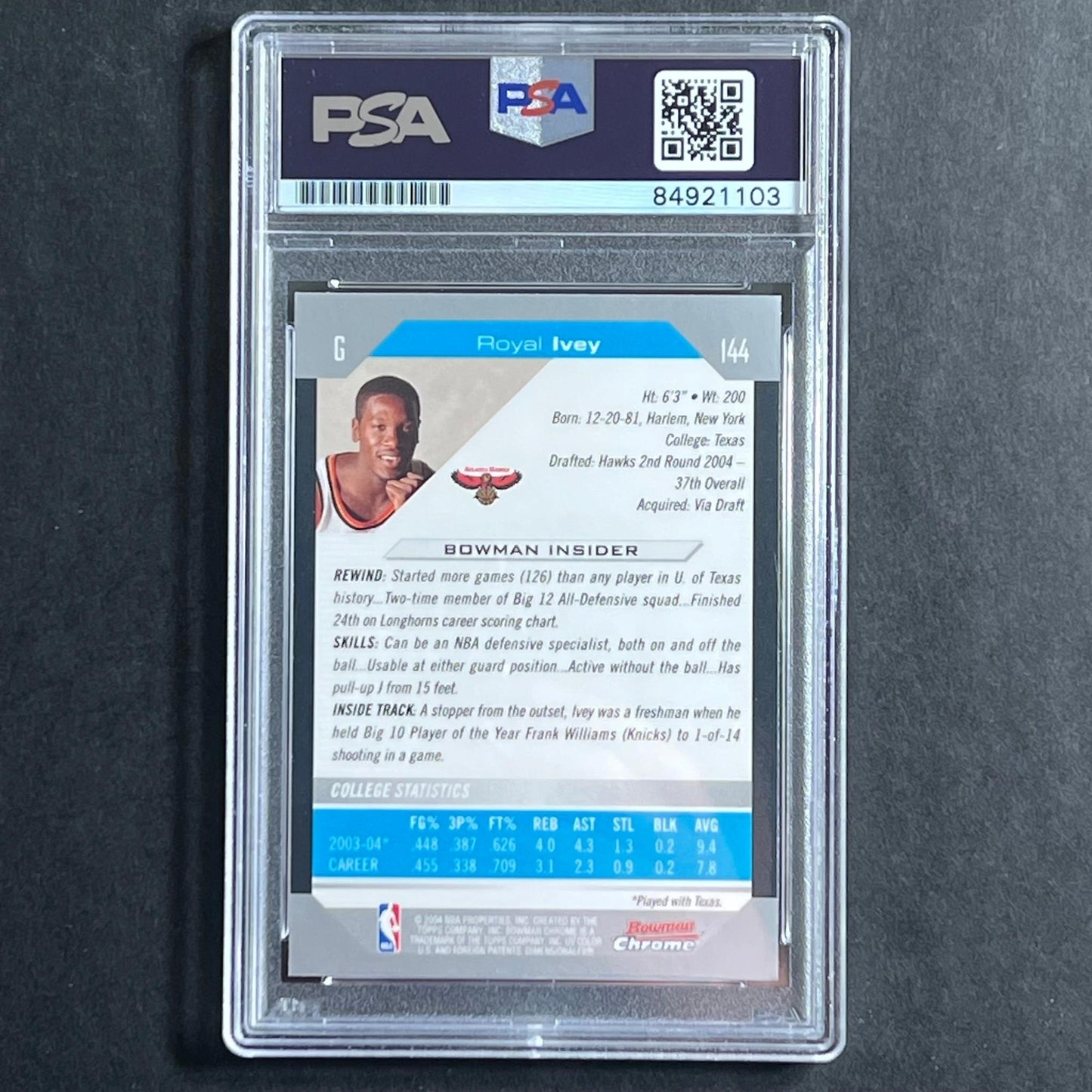 2004-05 Bowman Chrome #144 Royal Ivey signed Auto Card PSA/DNA Slabbed Hawks