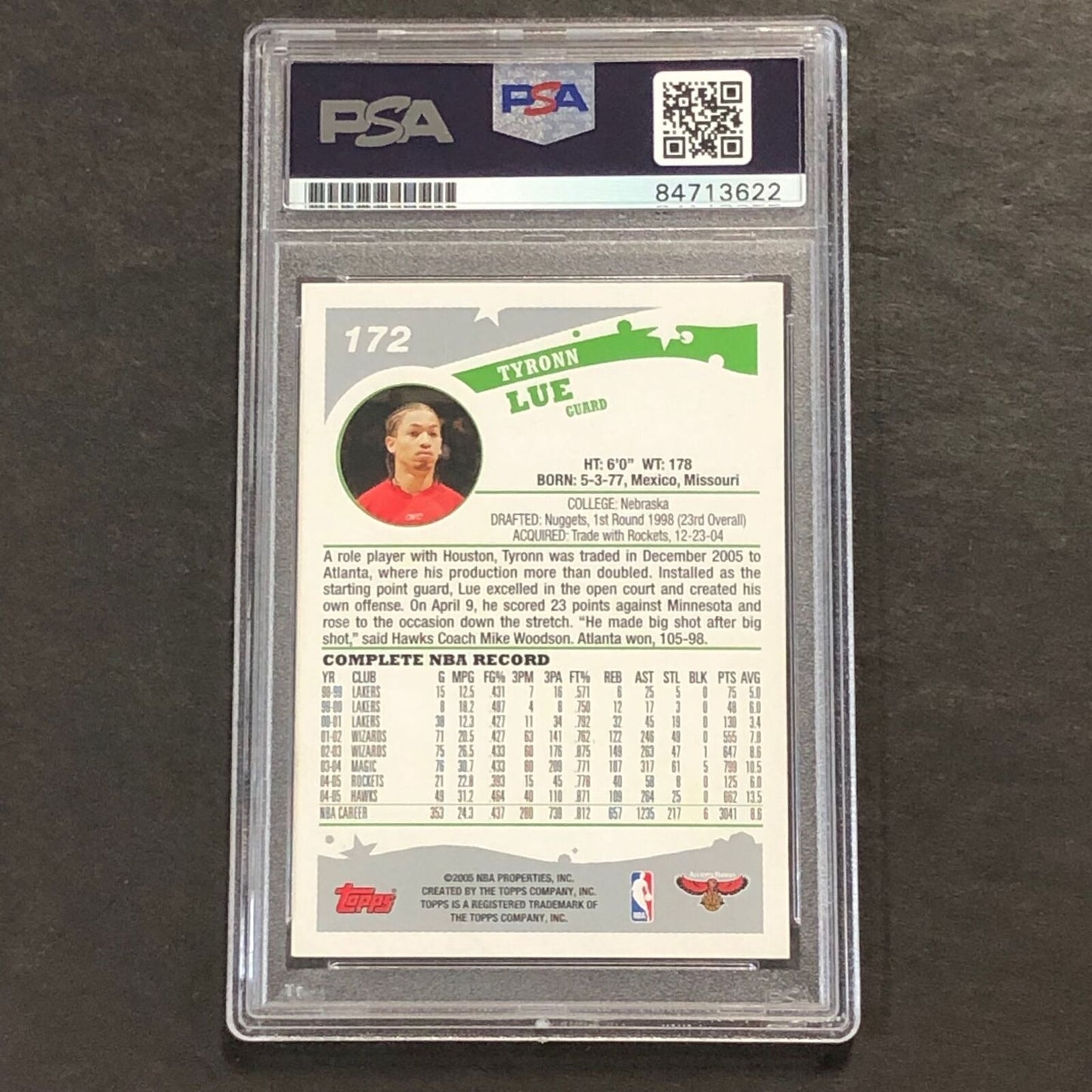 2005-06 Topps #172 Tyronn Lue Signed Card AUTO PSA Slabbed Hawks