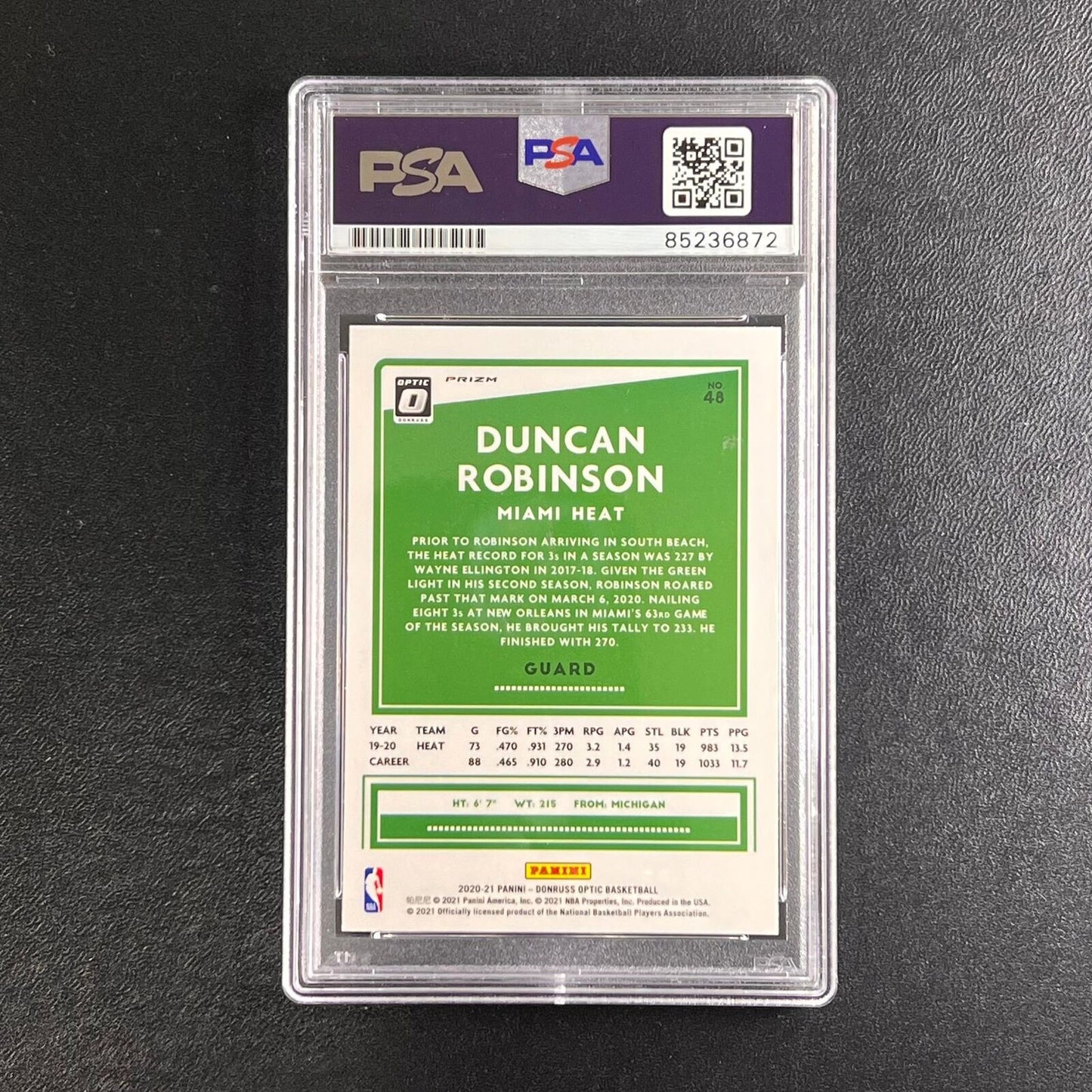 2020-21 Panini Donruss Optic #48 Duncan Robinson Signed Card AUTO PSA Slabbed He