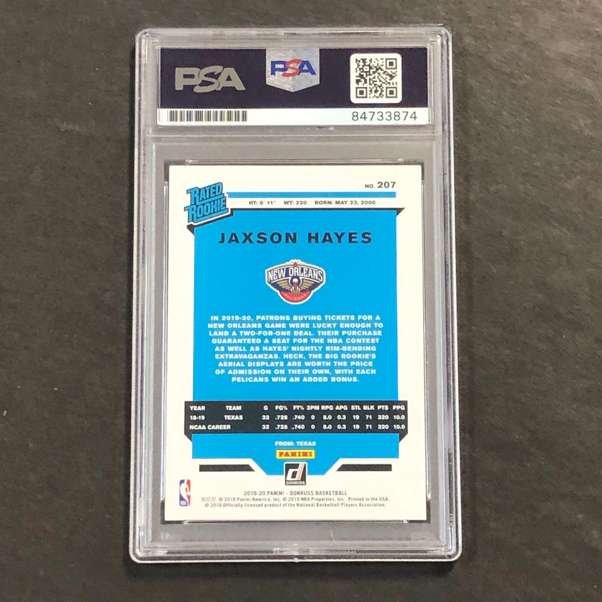 2019-20 Panini Donruss #207 Jaxson Hayes Signed Card AUTO 10 PSA Slabbed RC Peli