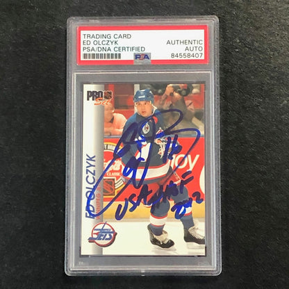 1992-93 Pro Set #213 Ed Olczyk Signed Card AUTO PSA slabbed Jets