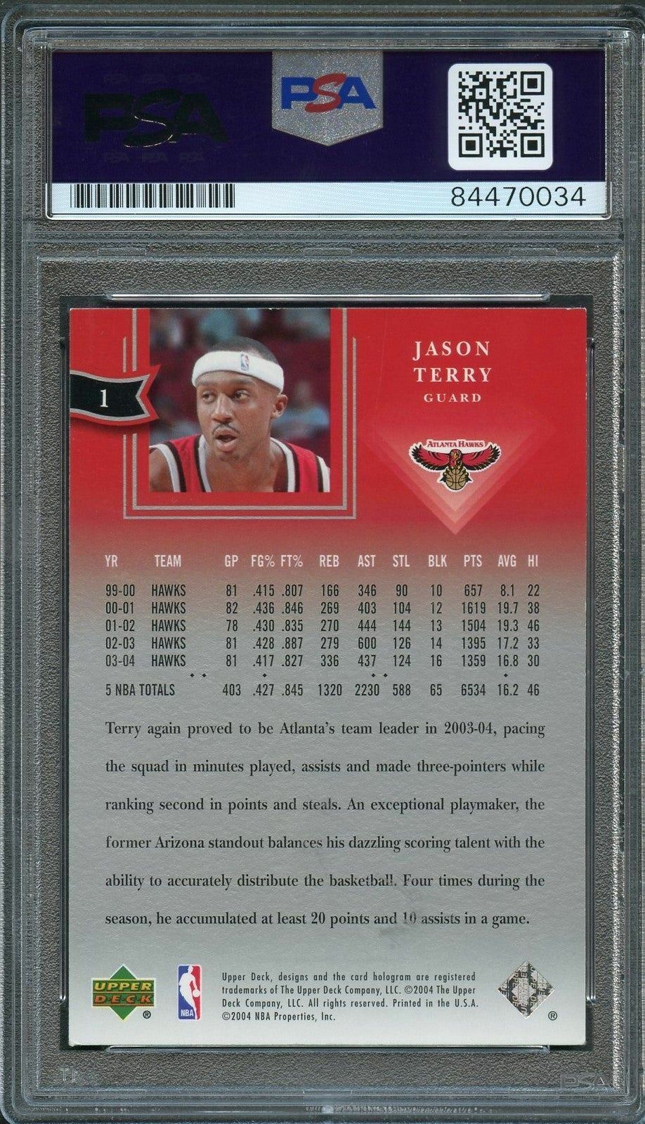 2004-05 Upper Deck All-Star Lineup #1 Jason Terry Signed Card AUTO PSA Slabbed H