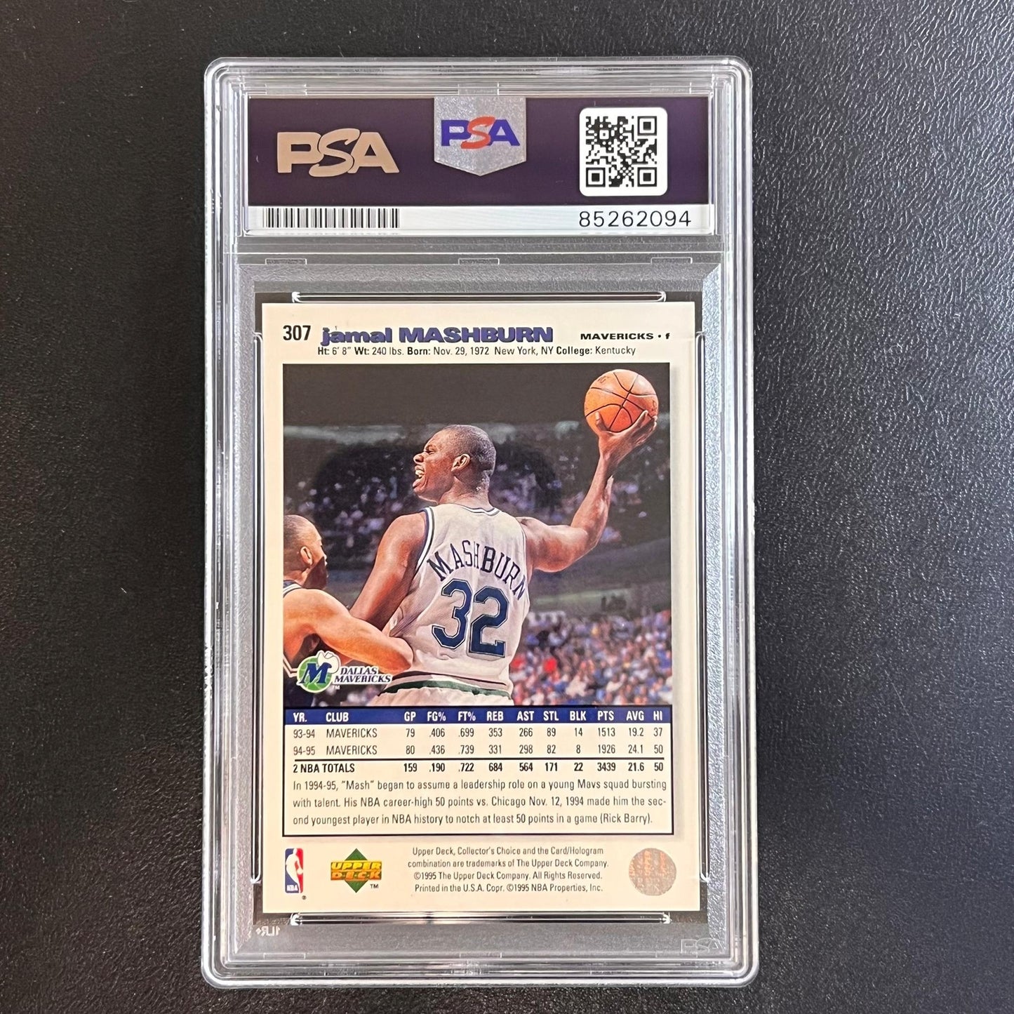 1995 Upper Deck Collector's Choice #307 Jamal Mashburn Signed Card PSA Slabbed M