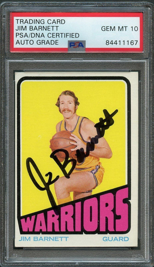 1972-73 TOPPS #71 JIM BARNETT Signed Card AUTO 10 PSA Slabbed Warriors