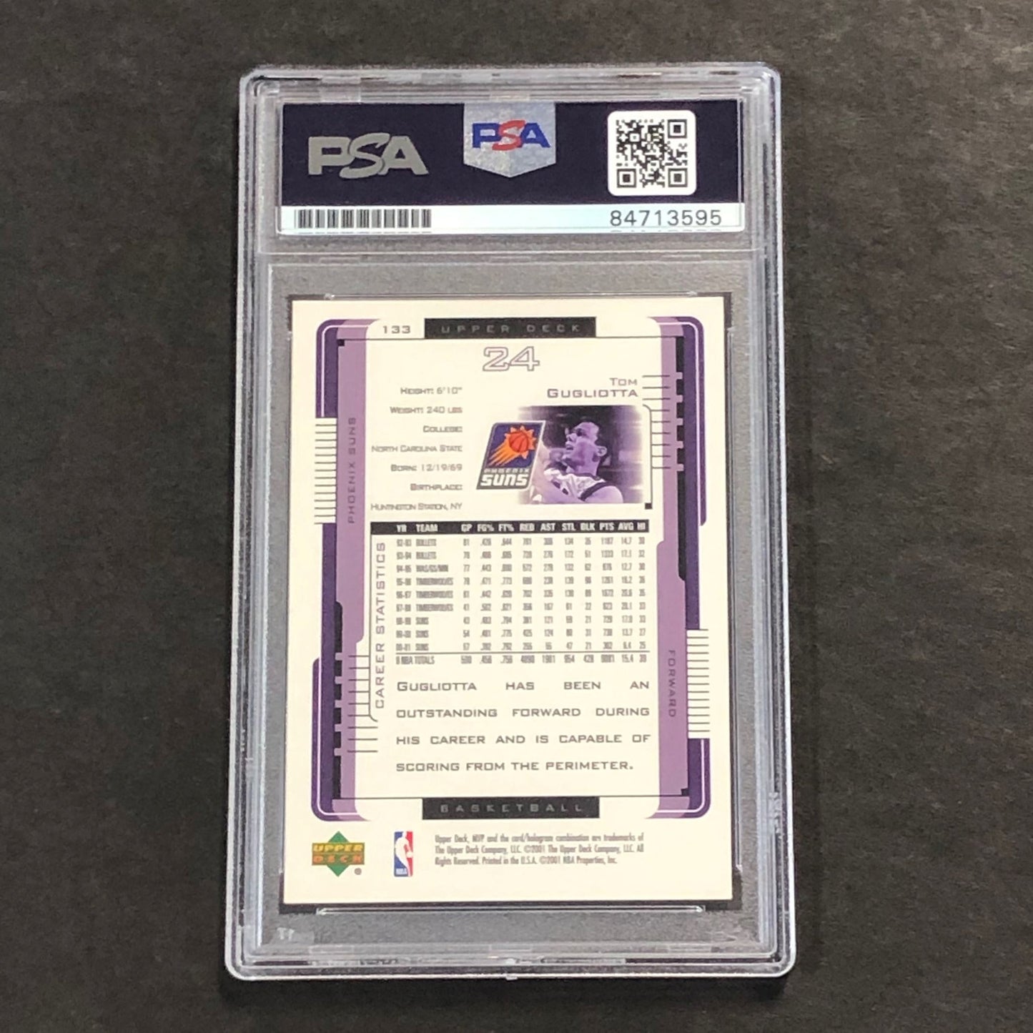 2001 Upper Deck #133 Tom Gugliotta Signed AUTO PSA Slabbed Suns