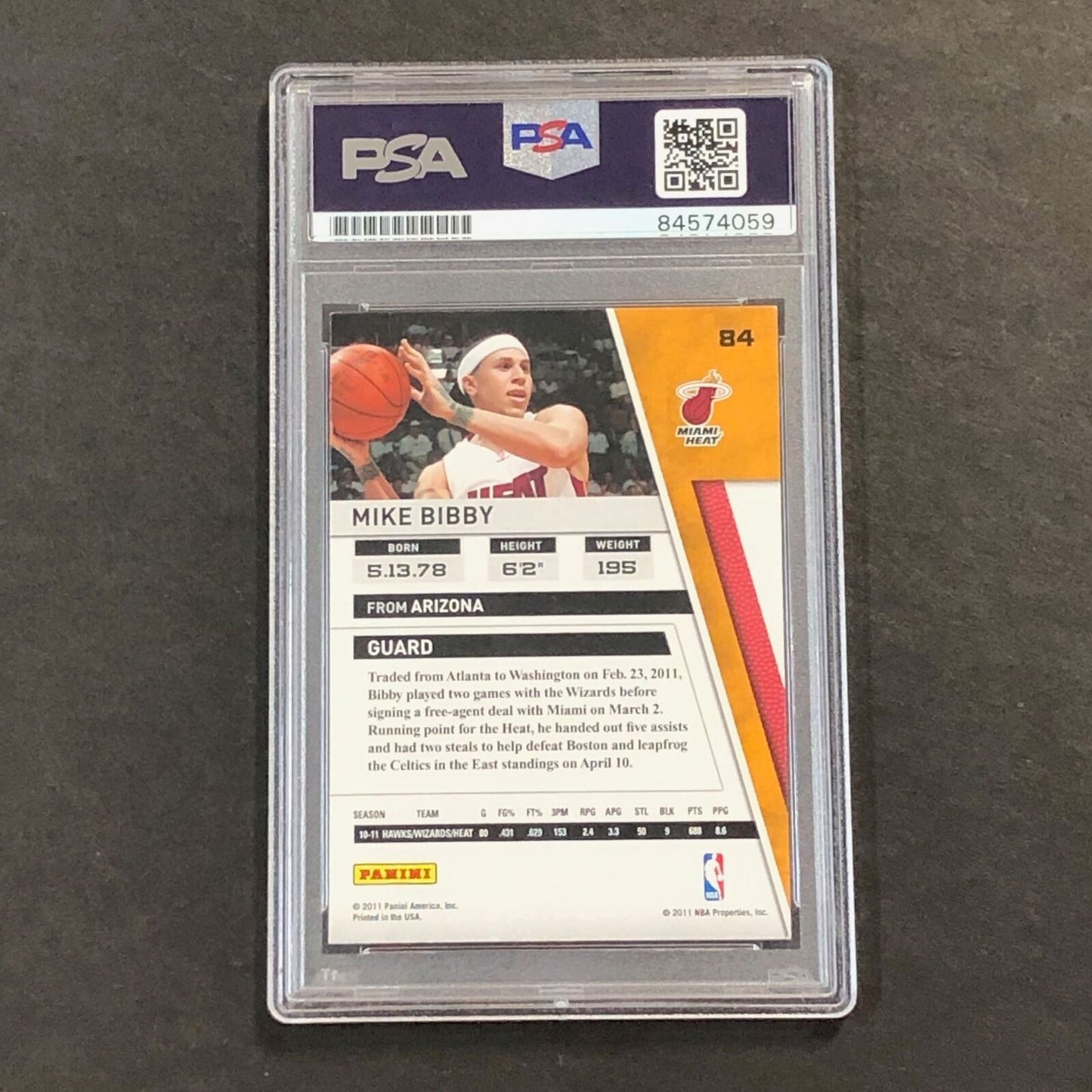 2010-11 Panini Season Update #84 Mike Bibby Signed Card AUTO PSA Slabbed Heat