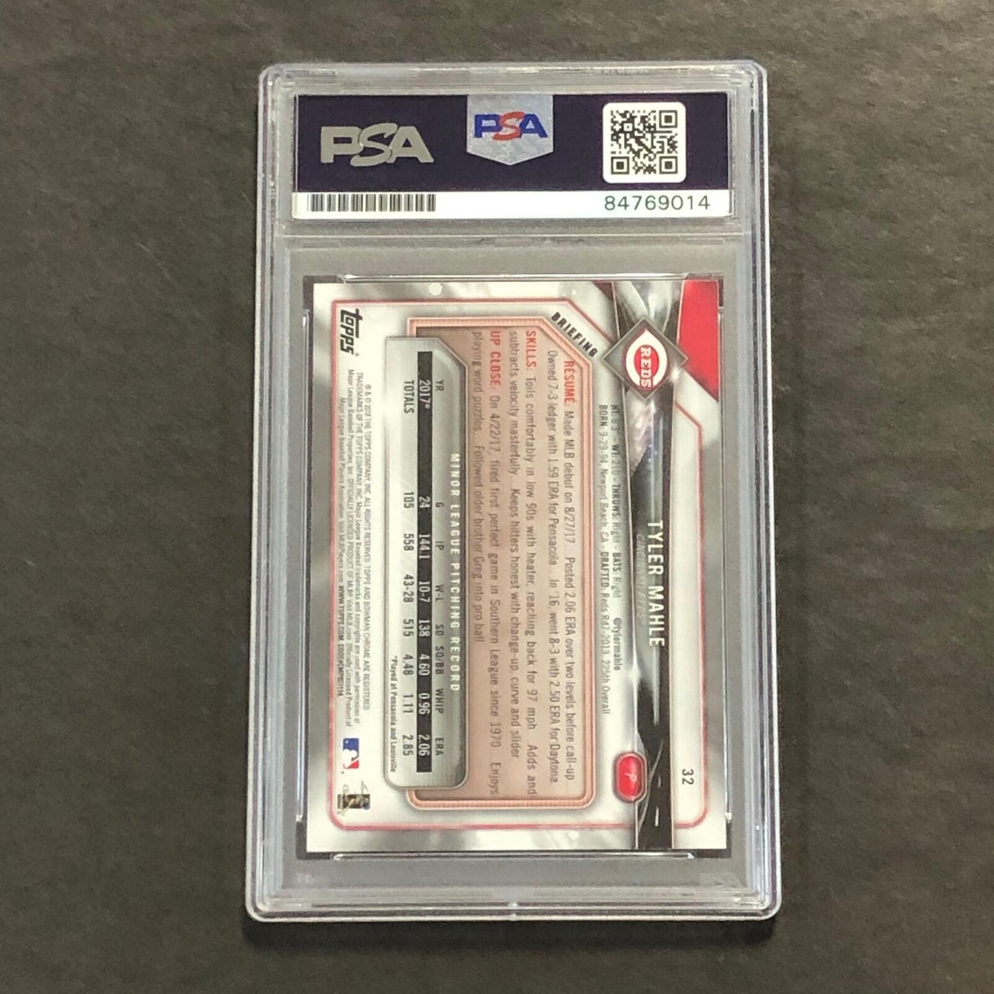 2017 Topps #32 Tyler Mahle Signed Card AUTO 10 PSA Slabbed Reds