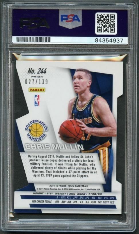 2014-15 Prizm Purple Die-Cut #244 Chris Mullin Signed Card AUTO Grade 10 PSA Sla