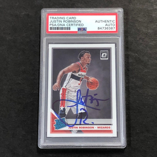 2019-20 OPTIC RATED ROOKIE #174 JUSTIN ROBINSON Signed Rookie Card AUTO PSA Slab