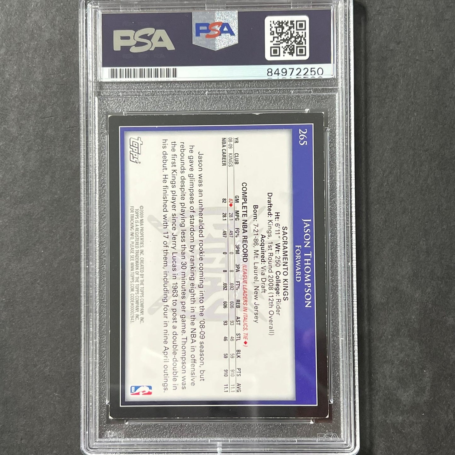 2009-10 Topps #265 Jason Thompson Signed Card AUTO PSA/DNA Slabbed Kings