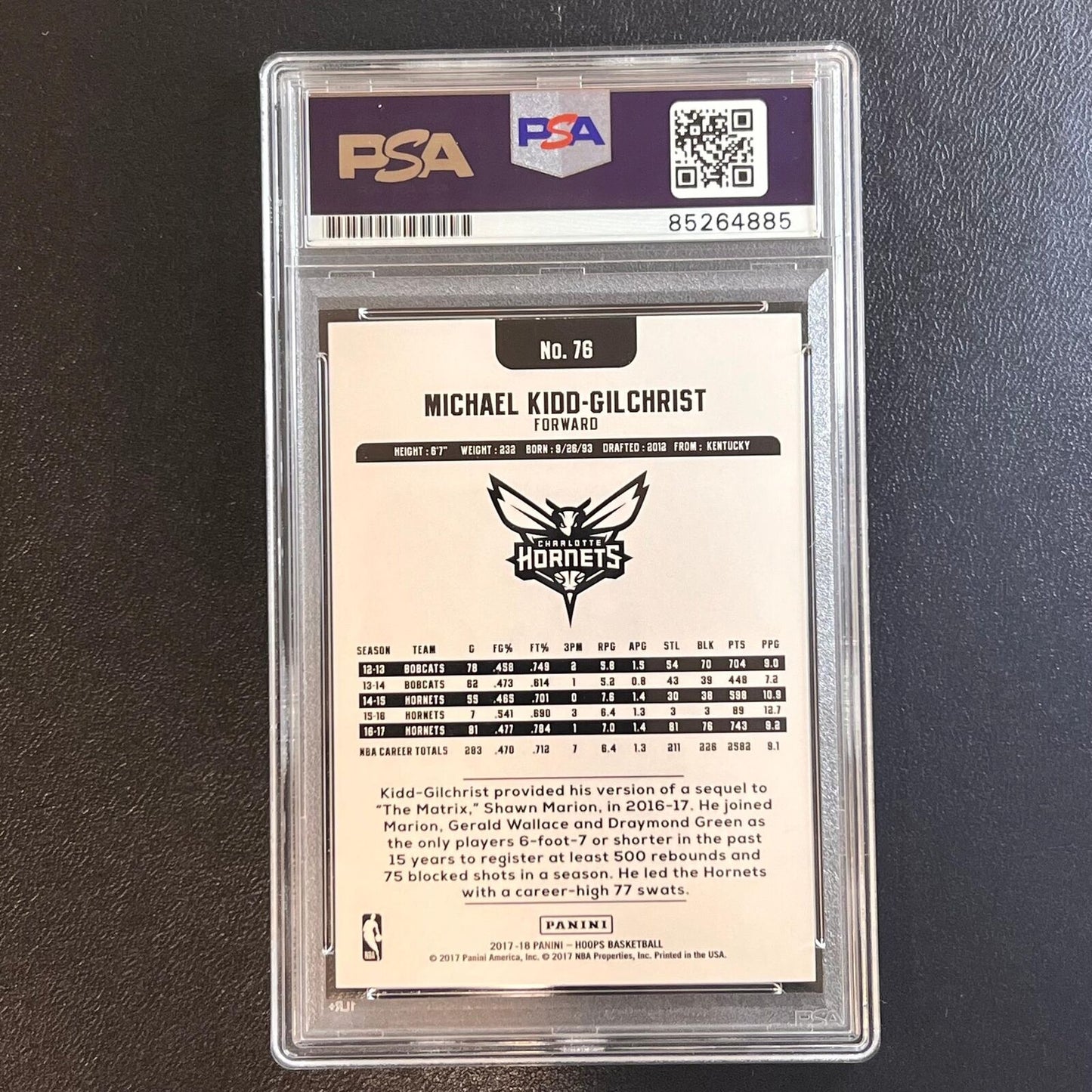 2017-18 PANINI HOOPS #76 MICHAEL KIDD-GILCHRIST Signed Card AUTO PSA Slabbed Hor